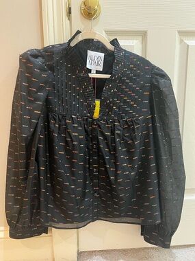 Alden Adair Black Pintuck Button-Front Blouse with Multicolor Accents